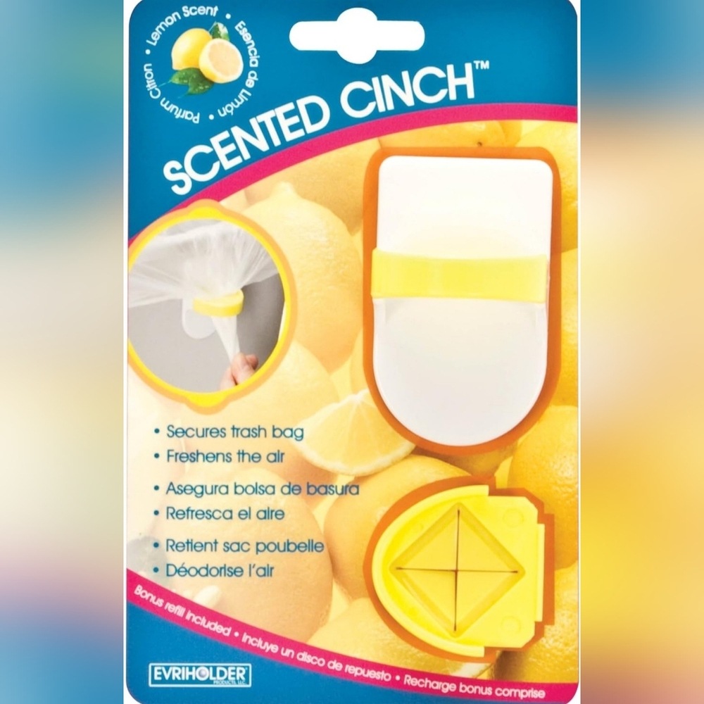 NEW (2) Evriholder Scented Cinch Lemon Scent. Prevents trash bag cave ins.